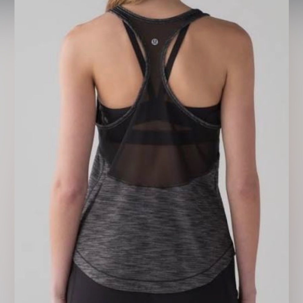 lululemon long distance racerback tank mesh back Dark Gray/ Black Sz 4